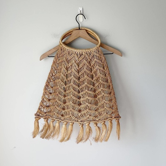 Jute Boho Natural Open Woven Tassel Tote Purse - Picture 1 of 3